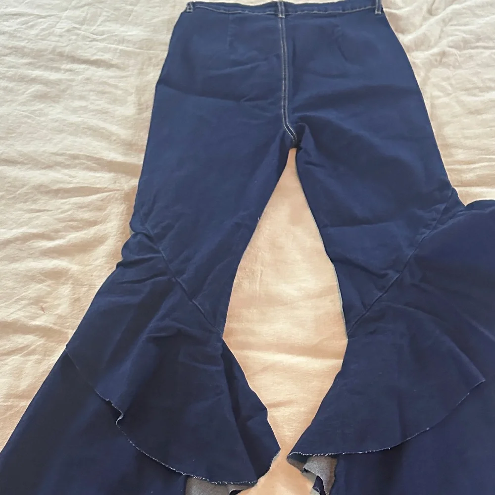 Fashion Nova Navy Ruffle Flare Wide-Leg Jeans - Picture 5 of 5